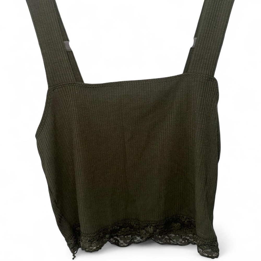 American Eagle Outfitters Olive Sleeveless Top with Lace Detail